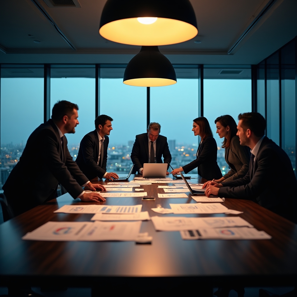 Команда обсуждает стратегию финансового развития предприятия